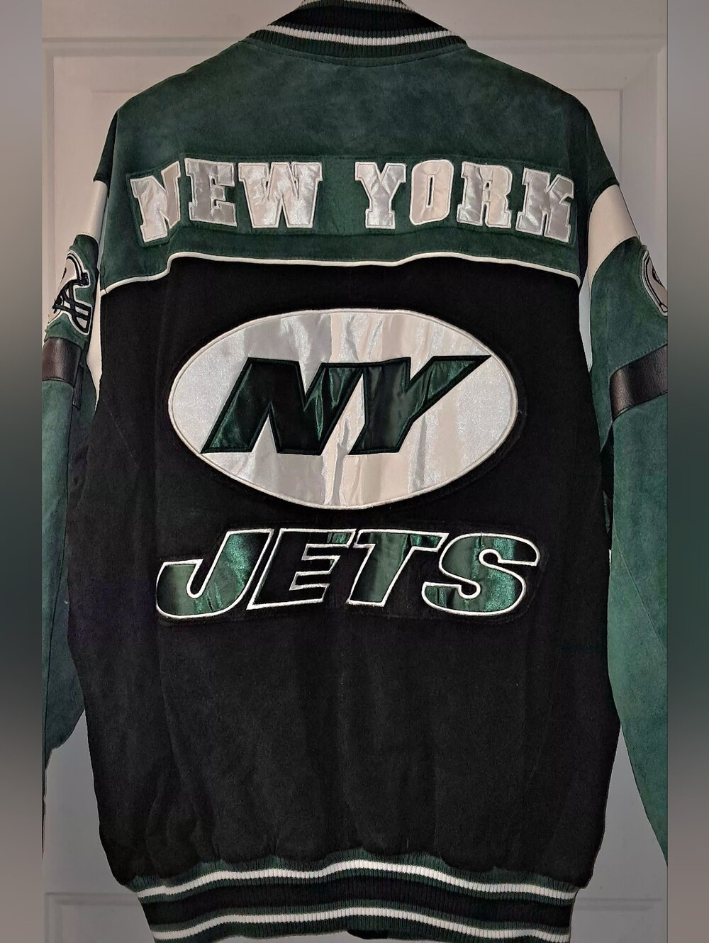 Vtg G-III Apparel "New York Jets" Mens XL Suede/Leather Full Zip Jacket.
